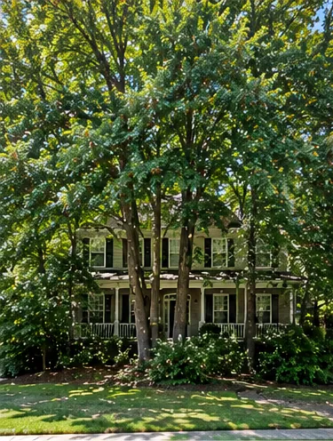 Before: overgrown trees covering the house